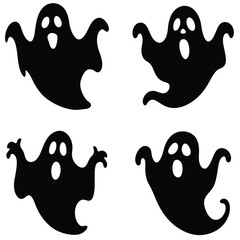 Fototapeta premium A set of black halloween ghost silhouettes and cartoon illustration designs