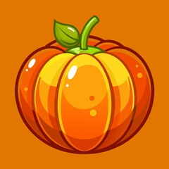 Pumpkin with leaves vector illustration isolated on white background.