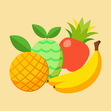 Oreng Apple  banana fruit set vector illustratipn template
