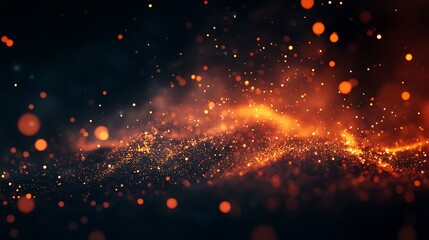 Abstract fiery particles in a dark background.