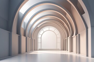 Fototapeta premium 3d illustration of abstract minimal architecture background, geometric architectural with chrome or metallic arch design