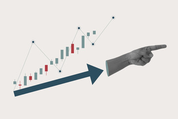 business graph chart finance stock market collage hand halftone trendy. vector illustration concept growth investment exchange currency money financial. technology digital background profit trade.