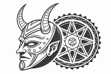 Obraz premium 102 ornate,intricate,detailed,demonic,mask,horns,geometric,occult,esoteric,dark,gothic,digital art,mystical,fantasy