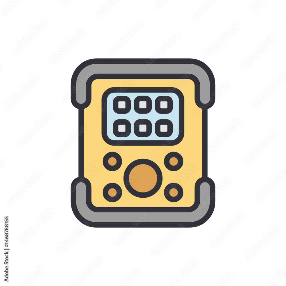 Poster stylized handheld device with rounded buttons for measurement tasks