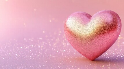 Fototapeta premium Shiny pink heart on a light pink glittery surface