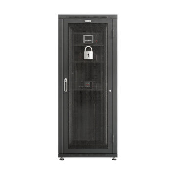 Secure server rack with padlock for data protection in server room