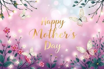 Obraz premium Sparkling Mother's Day Elegant Butterflies, Flowers, and Glowing Lights Design