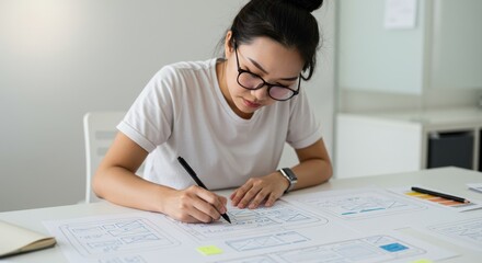 Person concentrating on paperwork