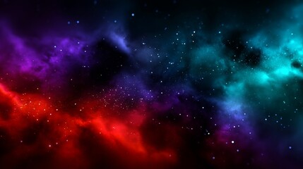 Obraz premium Amazing cosmic nebula with stars and colorful dust in dark blue, purple, red, and turquoise