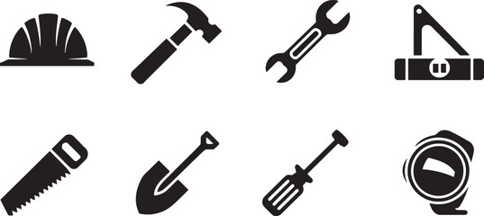 Set of black and white construction tools isolated on white background for design