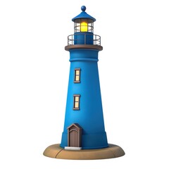Cartoon blue lighthouse illustration isolated on white background