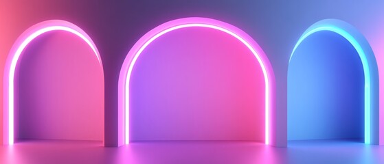 Fototapeta premium Modern neon arches with vibrant glowing colors.