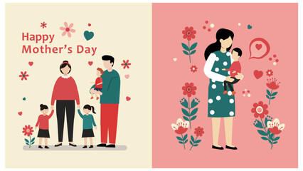 Happy Mother's Day Vector Illustration Set - Family Celebration Graphics