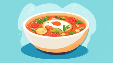 Colorful soup in a bowl, artistically illustrated.