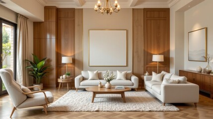Elegant and Modern Living Room Interior Design with Cozy Furniture and Warm Color Palette