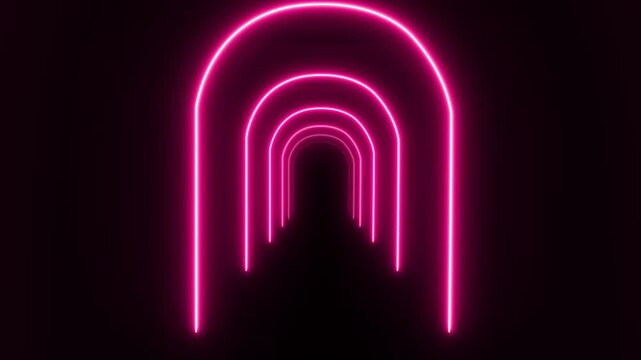 Black runway stage or corridor with neon yellow arch. Realistic 3d icon of perspective hall or catwalk podium with golden light led arc. Abstract futuristic portal or night club walkway.