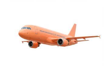 Obraz premium Orange Passenger Airplane in Flight Isolated on White Background