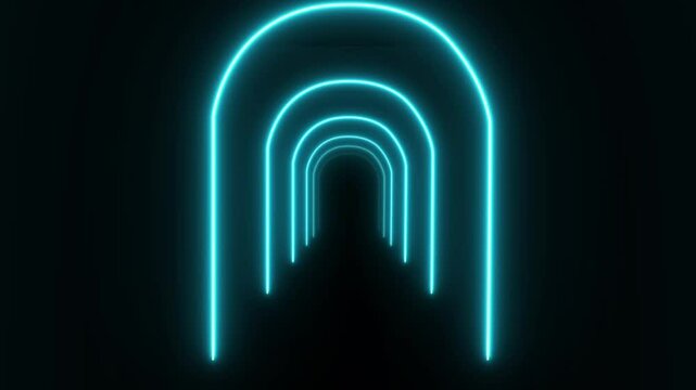 Black runway stage or corridor with neon yellow arch. Realistic 3d icon of perspective hall or catwalk podium with golden light led arc. Abstract futuristic portal or night club walkway.