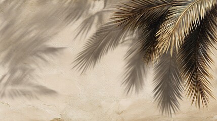 Textured Beige Background with Tropical Palm Shadows and Details