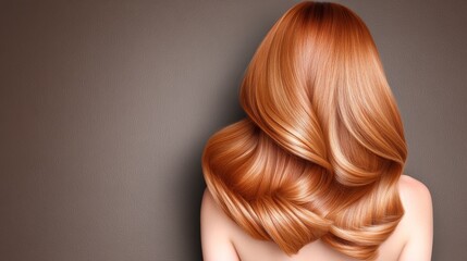 Fototapeta premium Beautiful long wavy hair with a rich copper color against a neutral background