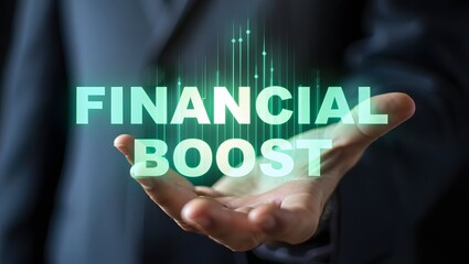 businessman holding financial boost concept