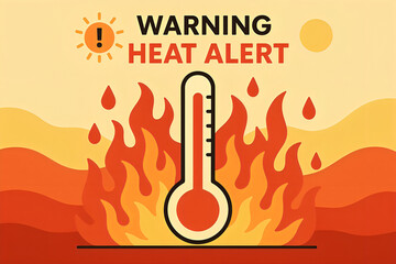 Fototapeta premium Searing Orange Heatwave Warning: Stay Safe During Extreme Temperatures! Prepare for scorching sun and potential heatstroke. Learn how to stay hydrated and cool down effectively. #HeatAlert