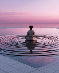 Pink noise sound therapy meditation. Relaxation focus. Sleep aid sound masking. Background noise ambient sound. Meditation by a tranquil water surface at sunset.