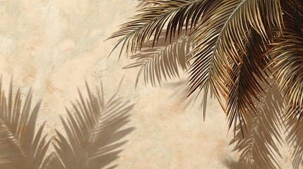Textured Beige Background with Tropical Palm Shadows