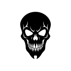 fanged skull silhouette on white background  .svg
