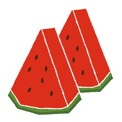 三角にカットされたスイカ２切れのシンプルなイラスト