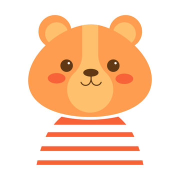 Cute vector illustration of a bear face wearing a red striped shirt. Perfect for children&rsquo;s products, prints, toys, and educational designs.