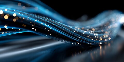 Blue Glowing Data Flow Lines on Black Background for Digital Technology Concept