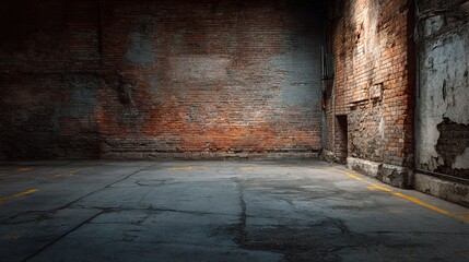 Obraz premium Empty Urban Alley with Old Brick Warehouse Wall Features