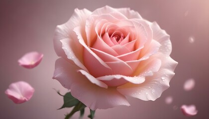 A stunning close-up reveals a beautiful pink rose with falling petals, a symbol of love.