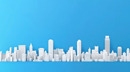 Naklejka premium White City Skyline on Blue Background