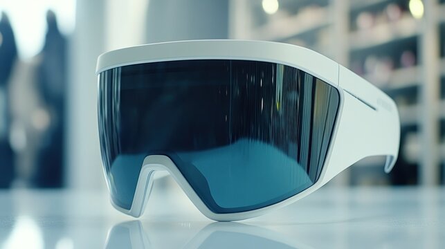 Futuristic white glasses on a table in a store