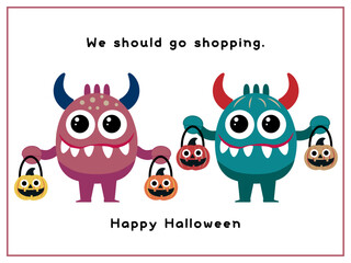 ハロウィーン■ハロウィーンモンスターのイラストセット■ポストカード