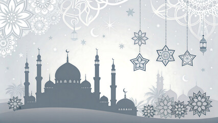 Elegant Mosque Silhouette Eid Card with Minimalist Islamic Design Elements