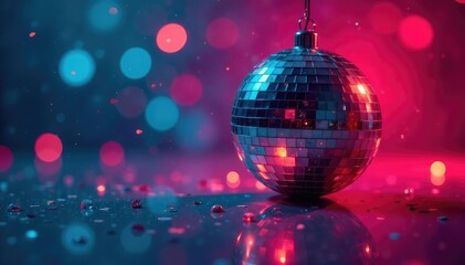 Fototapeta premium Disco ball reflecting light, sparkling facets, festive decoration , shimmery, sparkle, pattern