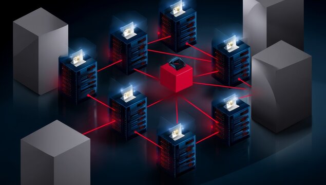 Futuristic Networked Server System Illustration