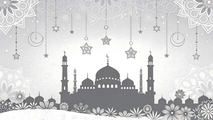 Elegant Mosque Silhouette Eid Card with Minimalist Islamic Design Elements