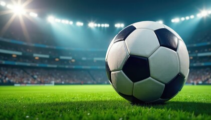 Fototapeta premium Giant soccer ball in stadium setting, ready for the big game , match, sport