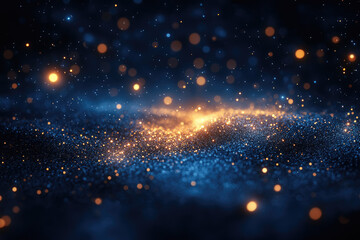 Fototapeta premium Golden Bokeh Lights on Dark Blue Festive Backdrop