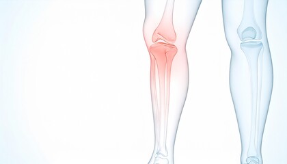 Cross-sectional anatomical image of damaged knee cartilage, with intra-articular inflammation highlighted in red