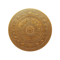 Intricate Golden Circular Ornament with Celestial and Symbolic Designs