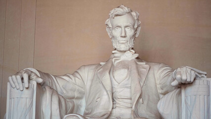 Close up of Abraham Lincoln's statue, sitting inside the Lincoln Memorial, Washington DC