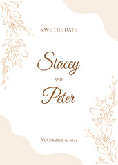 Minimal and elegant wedding invitation set with floral line art and modern typography. Perfect for printable stationery, event planning, wedding design, and formal occasions.