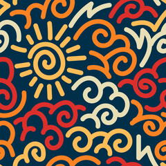 Background Whimsical Sun and Clouds HandDrawn Style