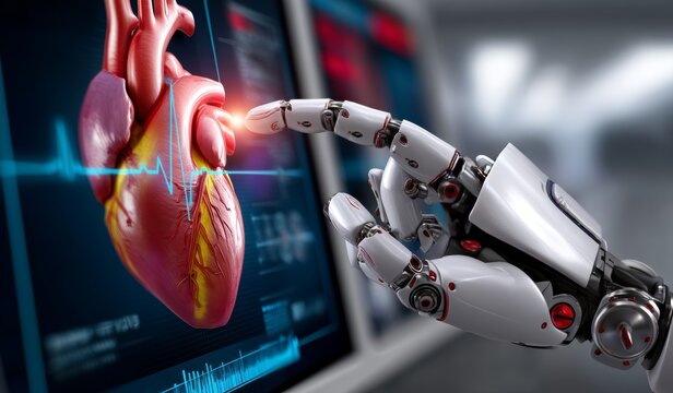 Robotic Hand Pointing at Digital Heart: AI and Medical Technology Innovation