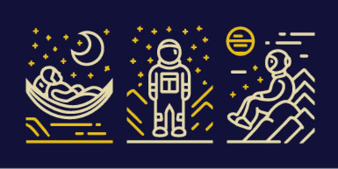 Astronaut Adventures in Space with Monoline Icons and Flat Design